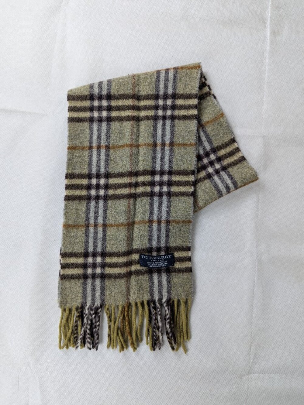 Designer Burberry Green 100% Lambswool Check Scarf Unisex